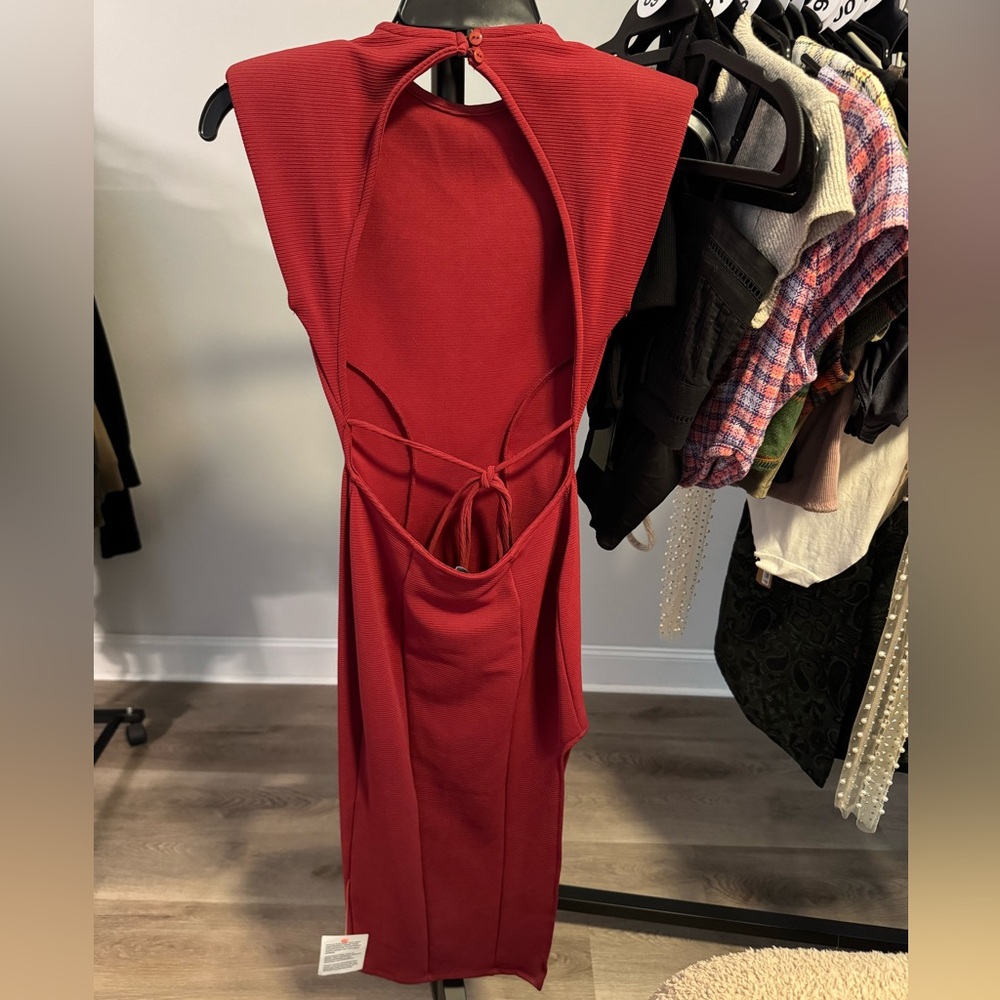 ASOS Design Red Ribbed Open Back Dress NWT